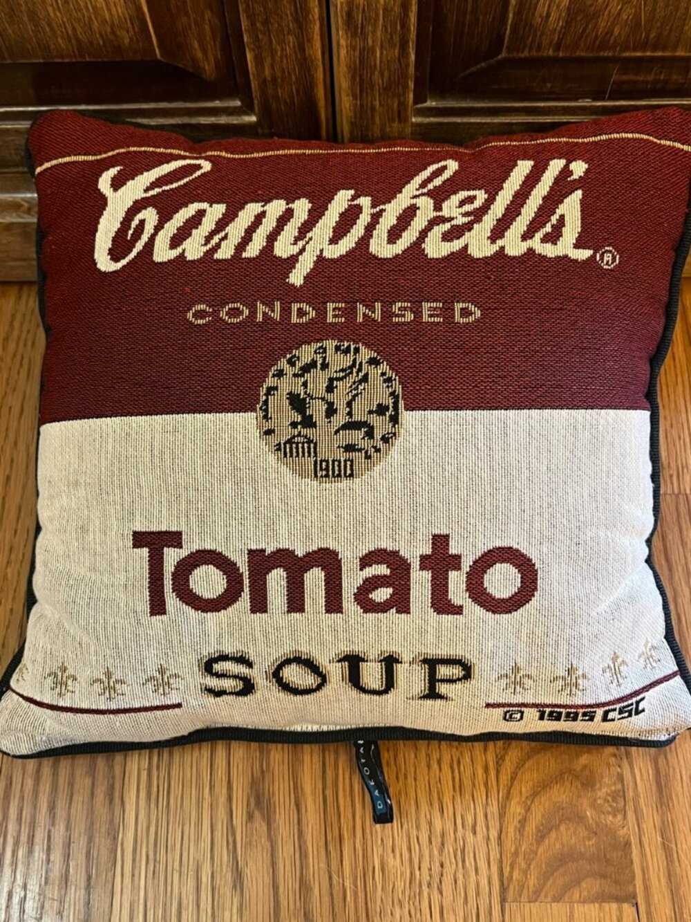 Vintage 90s Dakotah Needlepoint Throw Pillow Campbell's Tomato Soup Label 1995